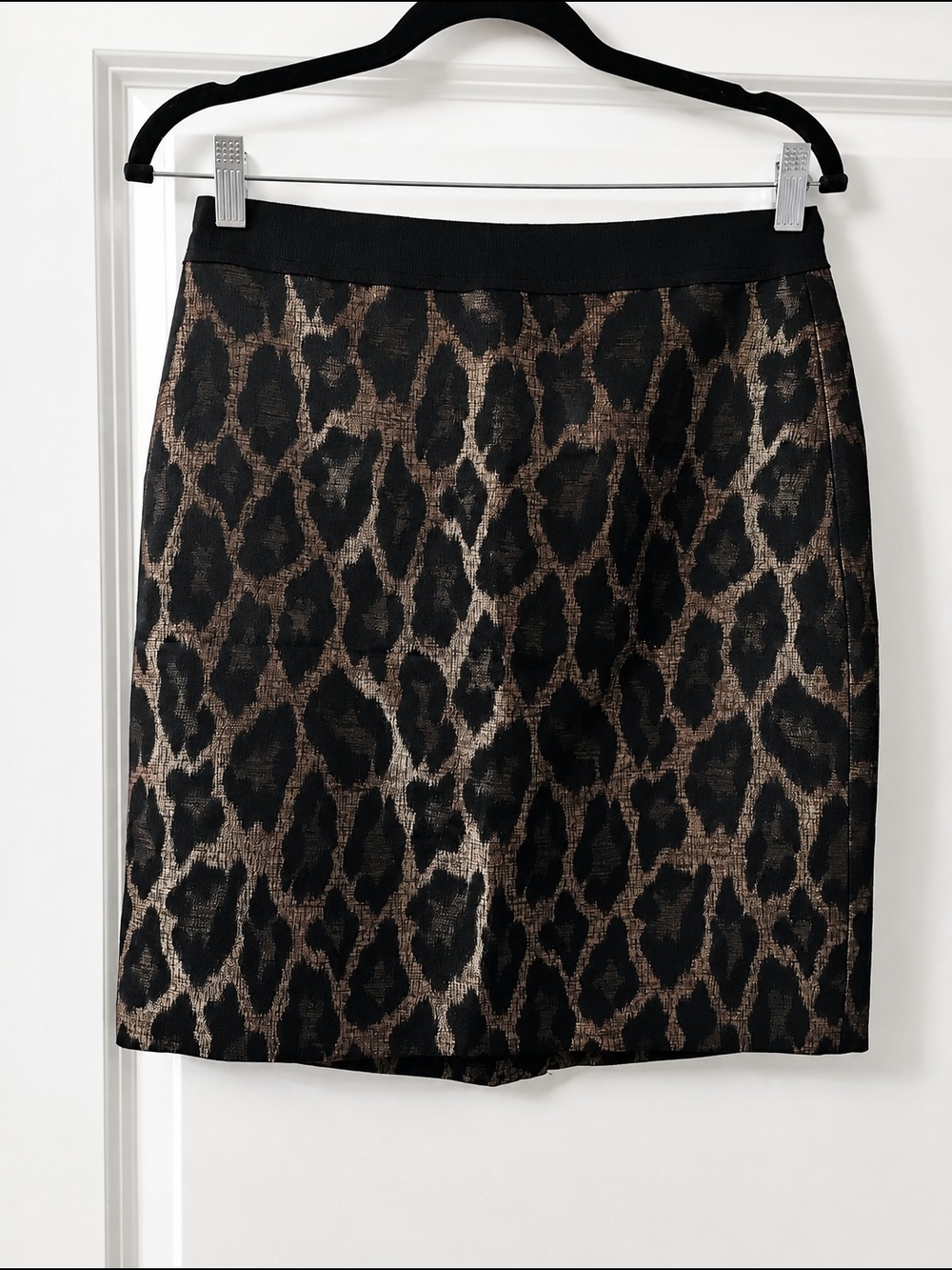 Vintage Glam Leopard Jacquard Mini Skirt Black Gold Metallic Animal Print Size 4